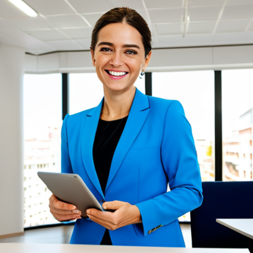 Home 20 **
"A professional businesswoman in a bright, modern office in Madrid. She's wearing a stylish, yet modest, business suit – think vibrant colors! She's smiling confidently while reviewing data on a tablet. Safe for work, appropriate attire, professional environment, perfect anatomy, natural pose, family-friendly, high-quality."
**