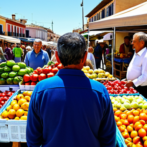 Home 11 Thriving Organic Market**
"A bustling farmers market in a sunny Spanish town, overflowing with colorful organic fruits and vegetables. Farmers in traditional attire are interacting with customers. Focus on the vibrant colors and healthy produce. Safe for work, appropriate content, fully clothed, professional photography, family-friendly atmosphere."
**
